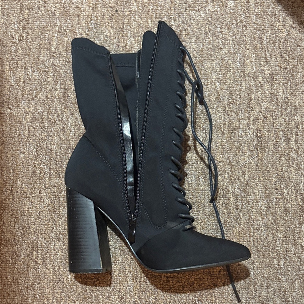 PrettyLittleThing Black Lace-Up Heeled Boots
